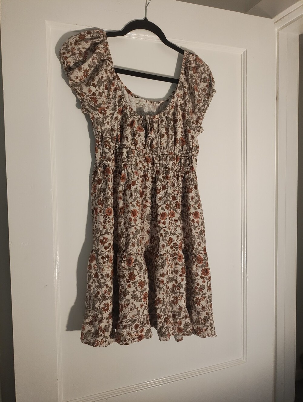 Ultra Flirt Floral Cottagecore Dress Medium Puff Sleeve Smocked Waist Boho